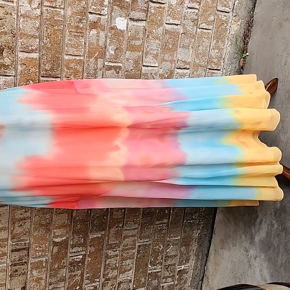 New! V Cristina Maxi Chiffon Summer Dress, Medium, "Sundance Mauna Loa" - Picture 3 of 8